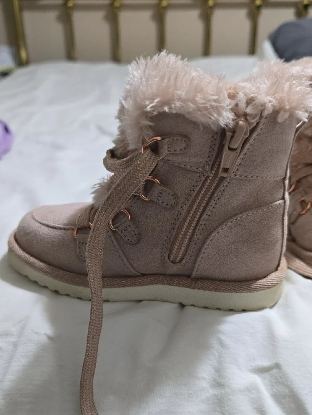 GAP Pink Faux-Fur Suede Baby Walker Boots